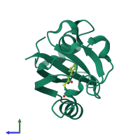 PDB entry 1ote coloured by chain, side view.