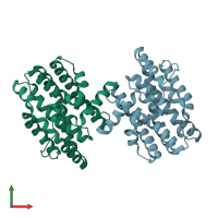 PDB entry 1otk coloured by chain, front view.