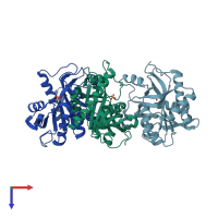 PDB entry 1otx coloured by chain, top view.