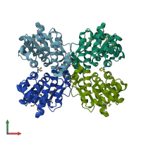 PDB entry 1ou0 coloured by chain, front view.