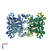 PDB entry 1ou0 coloured by chain, top view.