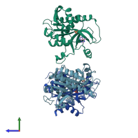 PDB entry 1ou4 coloured by chain, side view.