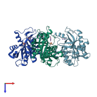 PDB entry 1ou4 coloured by chain, top view.