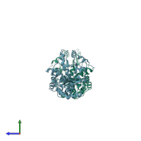 PDB entry 1ou5 coloured by chain, side view.