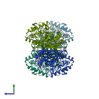 PDB entry 1ou6 coloured by chain, side view.