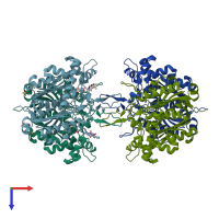 PDB entry 1ou6 coloured by chain, top view.