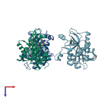 PDB entry 1oum coloured by chain, top view.