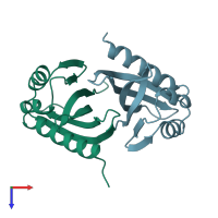 PDB entry 1oun coloured by chain, top view.