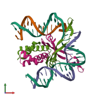 PDB entry 1ouz coloured by chain, front view.