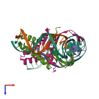 PDB entry 1ouz coloured by chain, top view.