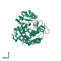 PDB entry 1ov4 coloured by chain, side view.