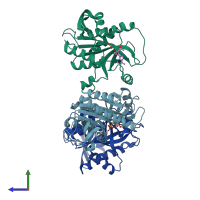 PDB entry 1ov6 coloured by chain, side view.