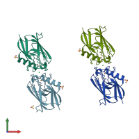 PDB entry 1ov8 coloured by chain, front view.