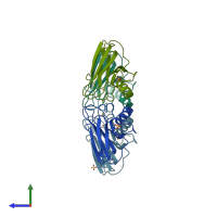 PDB entry 1ov8 coloured by chain, side view.