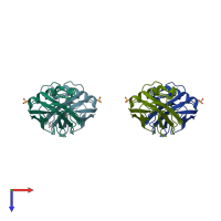 PDB entry 1ov8 coloured by chain, top view.