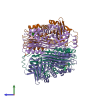 PDB entry 1ova coloured by chain, side view.