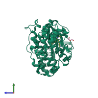 PDB entry 1ove coloured by chain, side view.