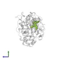 1-(2,6-DICHLOROPHENYL)-5-(2,4-DIFLUOROPHENYL)-7-PIPERIDIN-4-YL-3,4-DIHYDROQUINOLIN-2(1H)-ONE in PDB entry 1ove, assembly 1, side view.