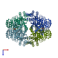 PDB entry 1ovm coloured by chain, top view.