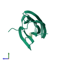 PDB entry 1ovp coloured by chain, side view.