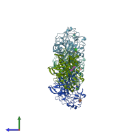 PDB entry 1ovw coloured by chain, side view.