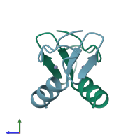 PDB entry 1ovx coloured by chain, side view.