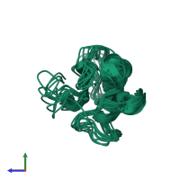 PDB entry 1ovy coloured by chain, ensemble of 10 models, side view.