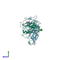 PDB entry 1ovz coloured by chain, side view.