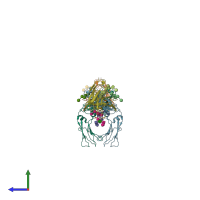 PDB entry 1ow0 coloured by chain, side view.