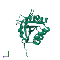 PDB entry 1ow1 coloured by chain, side view.
