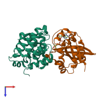 PDB entry 1ow3 coloured by chain, top view.