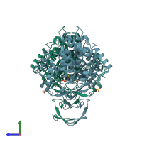 PDB entry 1owc coloured by chain, side view.
