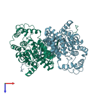 PDB entry 1owc coloured by chain, top view.