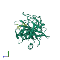 PDB entry 1owd coloured by chain, side view.