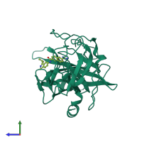 PDB entry 1owj coloured by chain, side view.