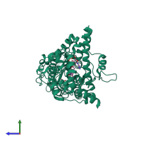 PDB entry 1owm coloured by chain, side view.