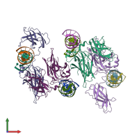 PDB entry 1owr coloured by chain, front view.