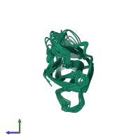 PDB entry 1oww coloured by chain, ensemble of 24 models, side view.