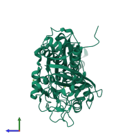 PDB entry 1ox0 coloured by chain, side view.