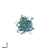 PDB entry 1ox5 coloured by chain, side view.