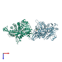 PDB entry 1ox5 coloured by chain, top view.