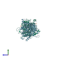PDB entry 1ox6 coloured by chain, side view.