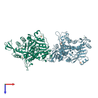 PDB entry 1ox6 coloured by chain, top view.