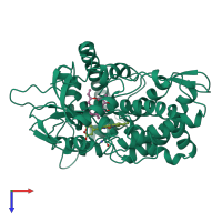 PDB entry 1oxa coloured by chain, top view.