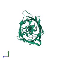 PDB entry 1oxe coloured by chain, side view.