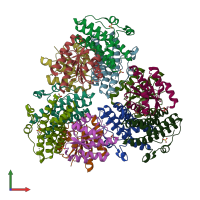 PDB entry 1oxk coloured by chain, front view.