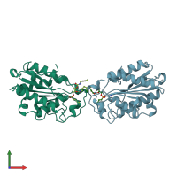 PDB entry 1oxm coloured by chain, front view.