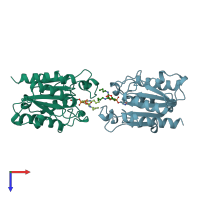 PDB entry 1oxm coloured by chain, top view.