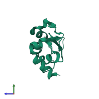 Monomeric assembly 2 of PDB entry 1oxn coloured by chemically distinct molecules, side view.