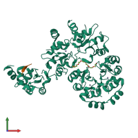 Hetero hexameric assembly 6 of PDB entry 1oxn coloured by chemically distinct molecules, front view.